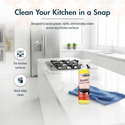Image of Amazon Brand - Presto! Kitchen Cleaner | 1.1 L | 550 ml x Pack of 2 | Tough Grease & Grim Remover | Restores Sparkling Shine | Suitable For A Gas Stove, Chimney, Tiles