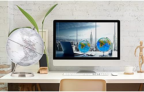 EXERZ 30cm World Globe - Stainless Steel Ring Standing, Packaging in premier Kraft Box, Perfect for Gifting - Metallic Silver