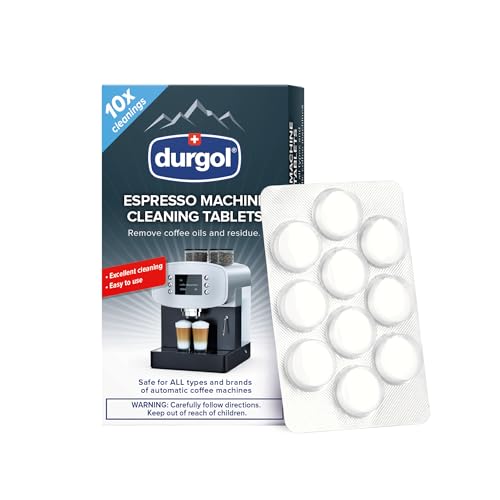 Durgol Pastillas de limpieza para máquina de espresso y cafetera, compatibles con todas las máquinas de café, 10 unidades, color blanco