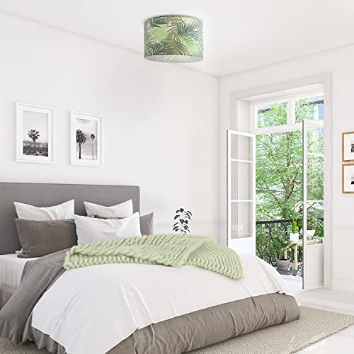 Paco Home Lámpara De Techo Luminaria De Suspensión Salón Dormitorio Colgante Comedor Mesa Comedor Diseño Floral Palmera E27, Tipo de lámpara: Luz de techo - Blanco, Color/Tamaño:Verde (Ø38cm)