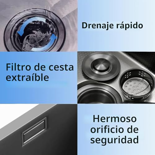 Miniatura 6 de Boomhoze Fregadero Cocina 50 X 45 Cm, Fregadero Bajo Encimera, Fregadero Acero Inoxidable Con Rebosadero Y Escurridor, Instalación Empotrada O Sobre Encimera Negro
