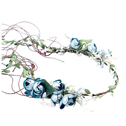 WLBON Flower Headband Rose Crown Floral Leaf Hair Hoops Bands Headpiece Hairband Wreath Women Xmas Wedding Halloween Festival Parade Hawaiian Cosplay Dress Up Birthday Party Accessories Blue