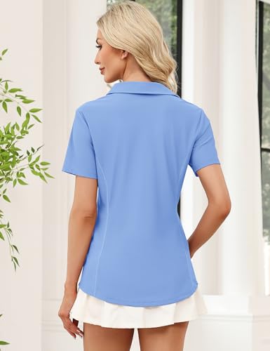 Image of LOMON Women's Short Sleeve Athletic Polo Shirt High Performance Stretch Quarter Zip Top for Golf Tennis