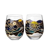 Vincent Van Gogh Artisanal Hand Painted Wine Glasses, Stemless Set of 2 Tumblers - Artistic Gift Idea for Her, Him, Birthday, Housewarming - Extra Large Goblets (18.5 OZ) - Gifts for Artists & Friends