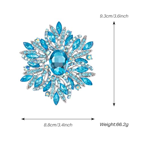 Image of SELOVO 3.5 inch Huge Big Large Brooch Pendant Scarf Hats Decoration Blue Flower Pin Gold Tone