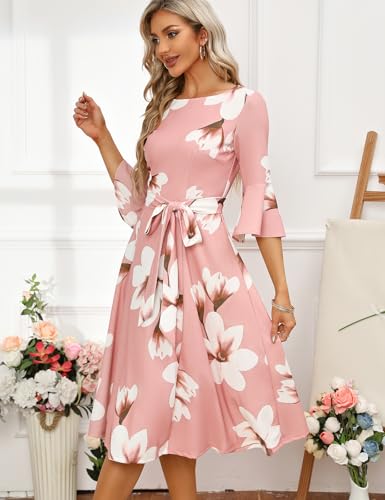 HomRain Women's Church Dresses for 2025 Wedding Guest Cocktail Tea Party Bell Sleeve Vintage Evening Graduation Dress2