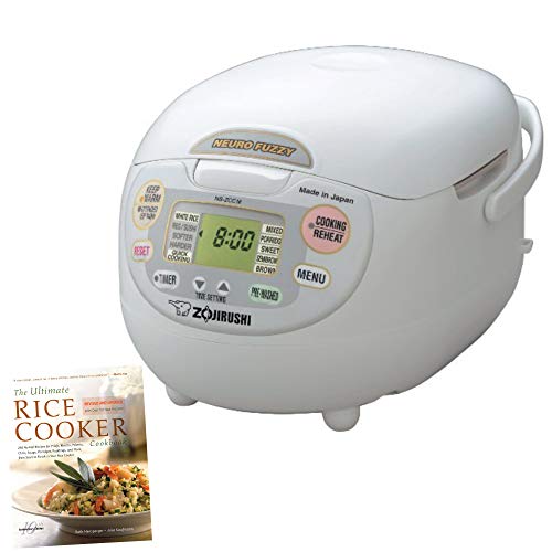 Zojirushi NS-ZCC18 10-Cup Neuro Fuzzy Rice Cooker, 1.8-Liters, Premium White PLUS Cookbook Bundle