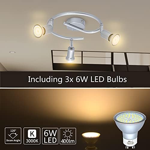HiBay Modern LED Ceiling Light Adjustable 3 Way Flush Pendant Spotlight Chrome Kitchen Lamp Fitting with 3X 6W GU10 Spot Bulbs Warm White