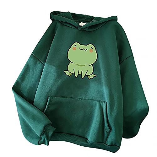 Aniywn Women's Cute Sweatshirts Frog Print Long Sleeve Hoodie Pullover Tops Ladies Kawaii Style Pocket Hooded Jumper Army Green Aniywn Women's Cute Sweatshirts Frog Print Long Sleeve Hoodie Pullover Tops Ladies Kawaii Style Pocket Hooded Jumper Army Green