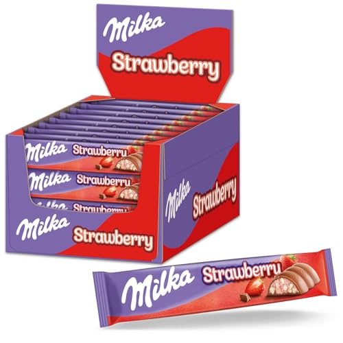 Milka Choco Erdbeer Riegel – Alpenmilch-Schokolade mit feiner Milchcrème, Erdbeeren und Crispies – 36 x 36,5g