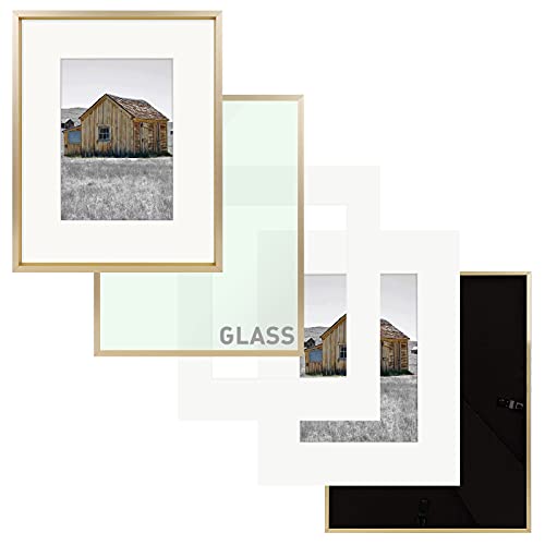 Golden State Art, 8X10 Aluminum Photo Frame For 5X7 Pictures With Ivory Mat Easel Stand For Tabletop Display - Wall Display - Great For Weddings, Graduations, Events, Portraits (Gold, 1-Pack) #TOP1