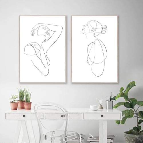 Toile peinture affiches au trait minimaliste pour créer un salon épuré