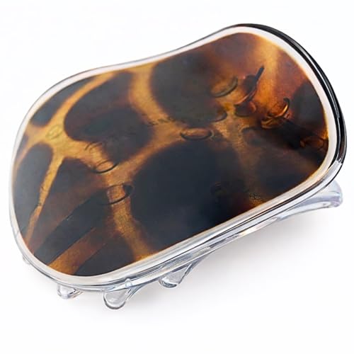 Parcelona France Onde Crystal Brown Tortoise Shell Celluloid Side Slide in Secure Grip Duck Fine Hair Claw for Yoga -2 3/4 Inch
