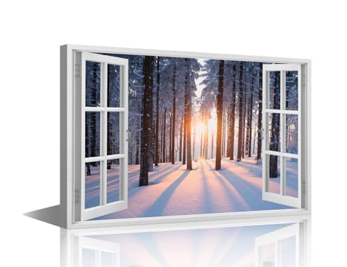 Cuadros de bosque en tu salón con este lienzo con vista de ventana en 3D