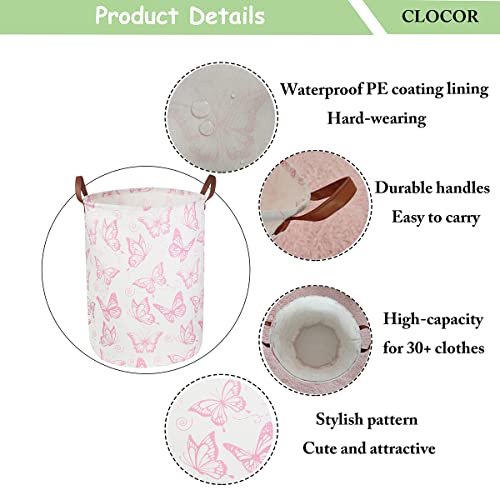 Image of CLOCOR Laundry Basket,Waterproof Clothes Hamper,Collapsible Storage Bin,Room Decor,Gift Basket(Pink Butterfly