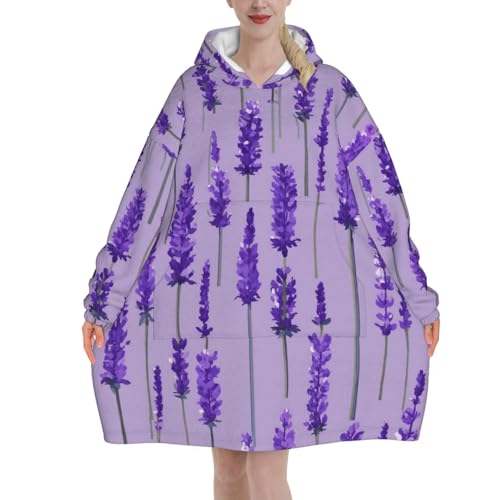 Couverture à capuche portable EdWal en flanelle lavande imprimé timbre pour adulte