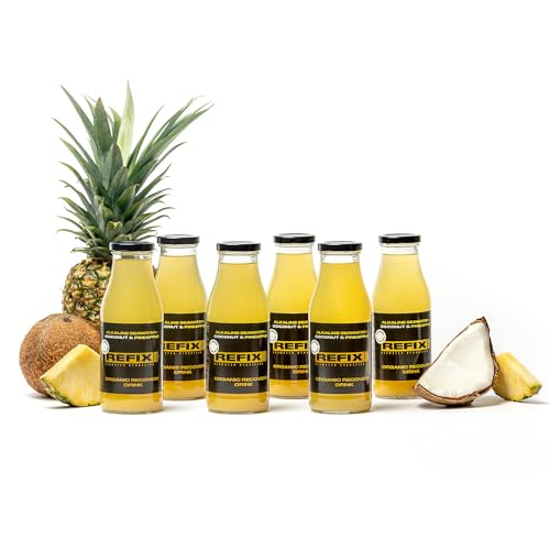 Erholungsgetränk REFIX - Meerwasser und Kokoswasser, kalorienarm, Bio, ohne zugesetzten Zucker, vegan, Elektrolyte und natürliche Mineralstoffe, Kokos-Ananas, Packung mit 6 Flaschen