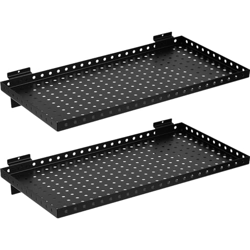 LYYUWE Heavy Duty Slatwall Shelf 24x12Inch, Steel Slatwall Accessories Storage Rack for Garage, Retail, Workshop (2, 24x12Inch)