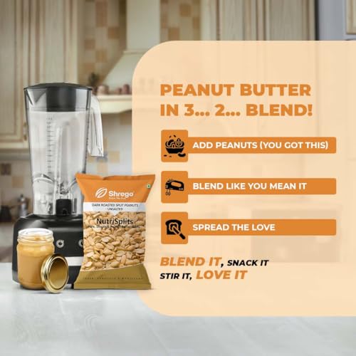 Image of Shrego NutriSplits Dark Roasted Split Peanuts (Unsalted) | Ready-to-Blend | High Protein, Gluten-Free | Peanut Butter Ready | No Added Oil or Salt | 1000 g