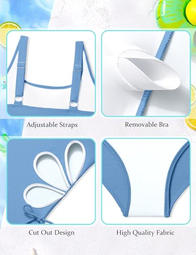 Image of KANGKANG Girls Swimsuit Solid Color Cut Out One Piece Bathing Suit with Chest Pad Adjustable Strap Round Neck Girls' Swimwear