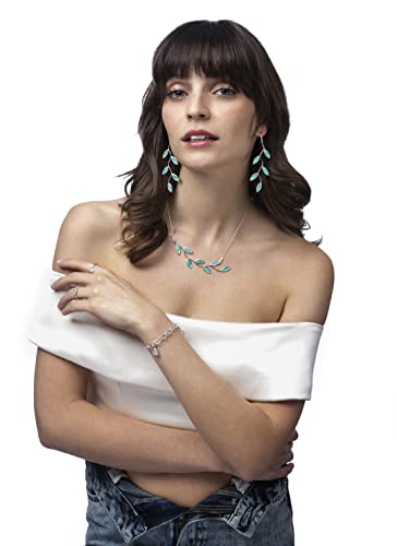 Nanostyle 925 Sterling Silver Large Leaf Necklace Olive Branch Pendant Handcrafted Colorful Sea Green Polymer Clay Romantic Nature Jewelry For Her, 16.5" Chain #TOP1