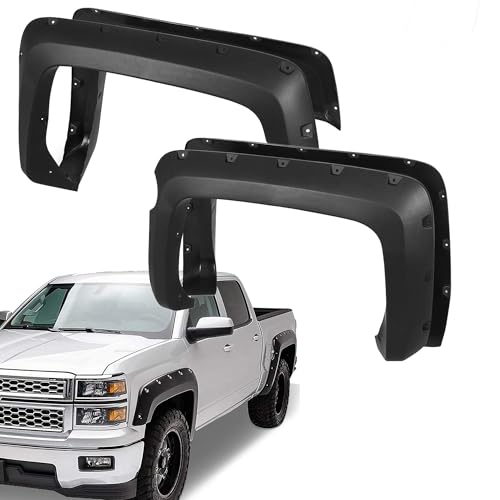 PENSUN Fender Flare for 2014-2018 Chevy Silverado 1500 2015-2019 2500 3500HD 6.5 & 8 Bed Bolt-Riveted Style Fine-Textured Black Paintable Pack of 4