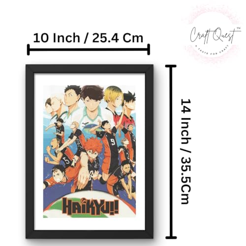 Image of CRAFT QUEST Haikyuu Anime Poster Laminated Posters Framed Painting For Anime Naruto Fans Wall Decor, Home Decor with Matte Black Frame (14 Inches x 10 Inches)