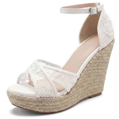 Espadrilles compensées en dentelle Allegra K à talon corde stable