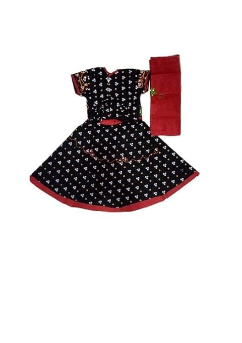 Image of PK HUB Girl's Cotton Radha Dress - Traditional Lehenga Choli with Dupatta | Readymade Chaniya Choli for Garba, Dandiya & Janmashtami | Ethnic Costume for Girls (Set of 3)