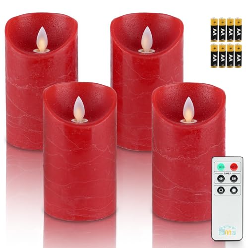 Fanna 4 Rot LED Wachskerzen Flackernde Flamme Rustik-Design für...