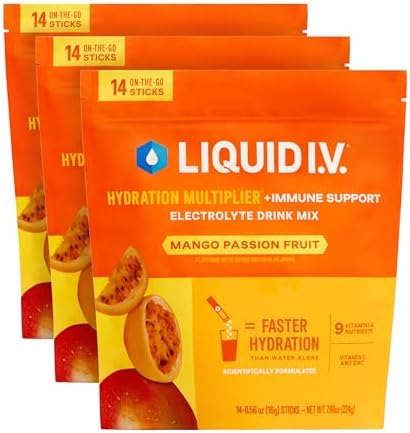 Liquid I.V.® Hydration Multiplier +Immune Support - Mango Passionfruit | Electrolyte Powder Drink Mix | 3 Pack (42 Servings)