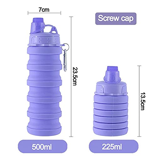 Collapsible Water Bottles 2 Pack Travel Water Bottle Portable Hiking Water Bottle With Leak Proof Twist Cap 500Ml Reusable Bpa Free Silicone Water Bottles (Style1, Black+Purple) #TOP3