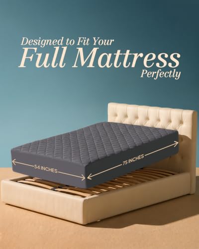 Image of Quilted Fitted Mattress Pad, Full Mattress Protector Topper with Deep Pocket Stretches up to 16 Inches, Machine Washable Mattress Cover by Utopia Bedding (Grey)