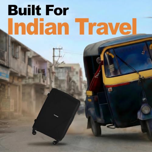 Image of HRX Icon Medium Size Haileys Black Polypropylene Hard Shell Suitcase - Premium Travel Trolley Bag with 4 Spinner Wheels, Number Lock & Water Resistant Body