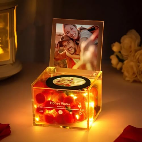 Boîte à Musique personnalisée en Acrylique avec Photo et Chanson – Cadeau Romantique pour la Saint-Valentin et Les Anniversaires, Souvenir élégant pour Votre Bien-aimé(e)