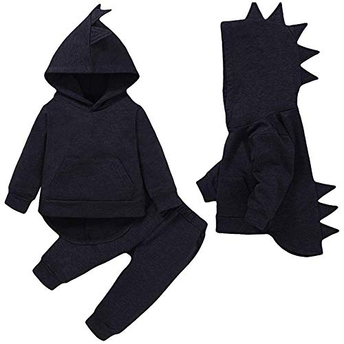 OutTop Toddler Baby Boys Dinosaur Outfits Cartoon Shaped Long Sleeve Hoodies Sweatshirt Tops+Pants Comfy Clothes Set (Black, 3-4 Years)