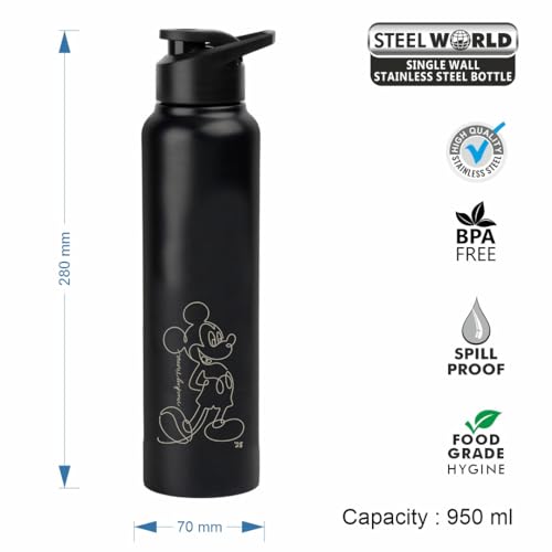 Image of SKI Sprint Stainless Steel Sipper Water Bottle with Laser Print, for School, Office, Gym, Home, Travel | AdultS &Teens | 950 ML, Leakproof, Rust free | Character Merchandise MICKEY
