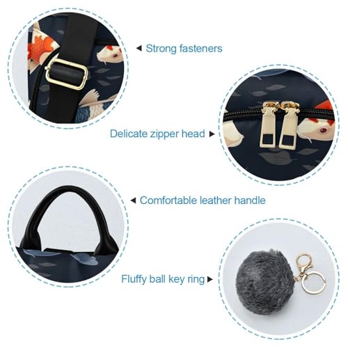Mochila para mujer Koi Fishes Dark con acabados premium y bolsillo trasero con cremallera 6