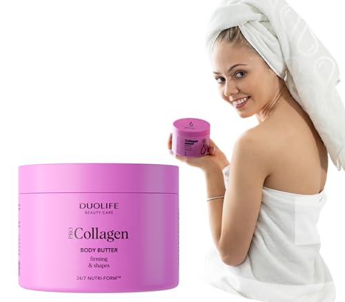 Collagen Body Butter 200 ml Duolife, Burro Corporale Rassodante - Miglioramento Idratazione ed Elasticità della Pelle - 5 Acido Ialuronico e 8 Estratti di Piante