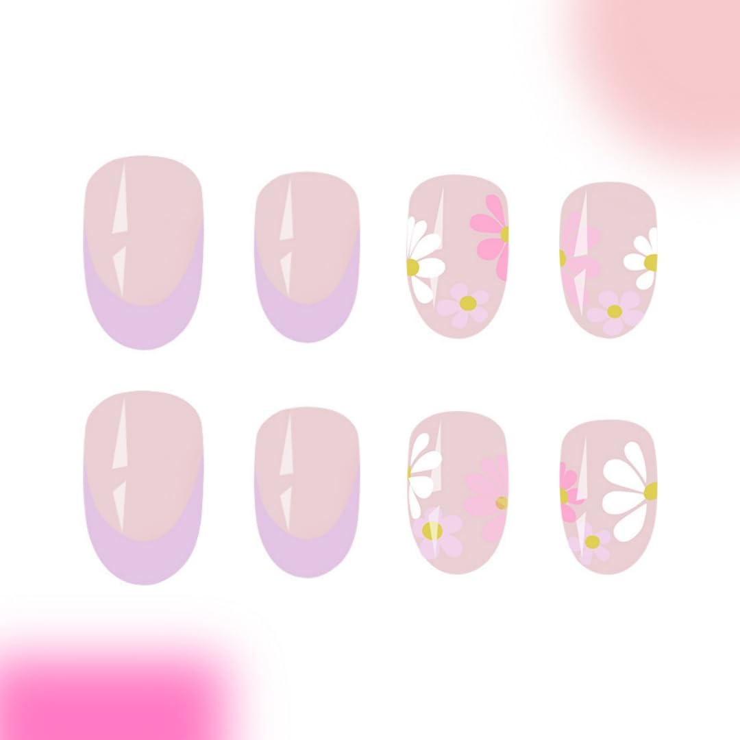 SXVME Floral French Tip Press on Nails Medium Almond - Image 3