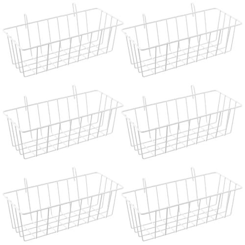 FUNSUEI 6 cestas de rejilla para colgar, 23 x 10 x 7,5 cm, cesta de metal con ganchos, cesta de rejilla de pared, cesta de metal blanco, cestas para estanterías, cestas para macetas, estanterías,