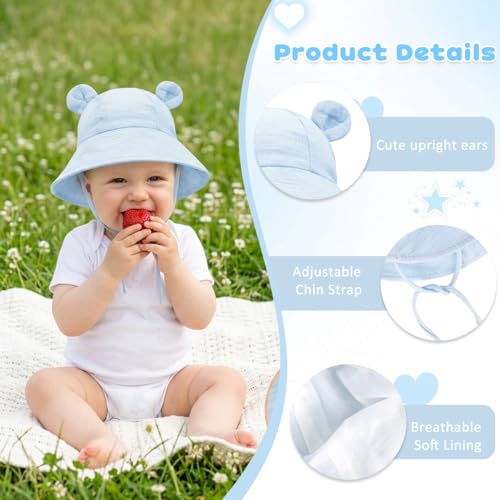 Image of SNOWIE SOFT Cap for Baby Girl 0-12 Months, Sun Hats for Baby Toddler Girls, Windproof Summer Hat with Chin Strap Bucket Hat Soft Newborn Baby Hats for Girls