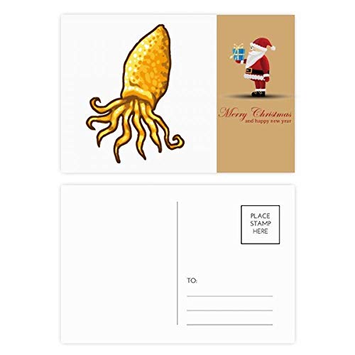 Cartes postales Père Noël pieuvre jaune lot de 20 pour vœux originaux