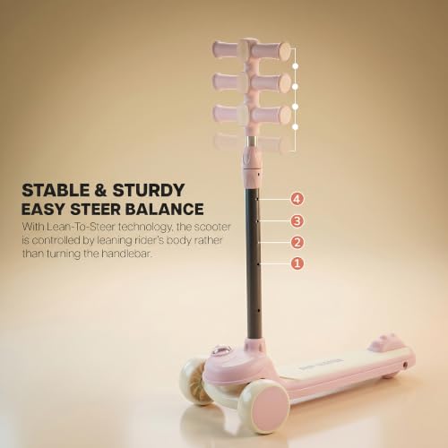 Image of Baybee Vector Baby Premium Kick Scooter for Kids with 4 Height Adjustable | Foldable Kids Scooter with RGB Light, Music | Skate Scooters with Rear Brake | Runner Scooters for Kid 2 to 10 Years (Pink)