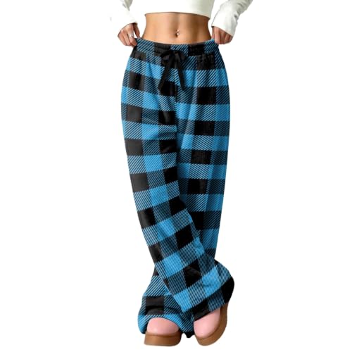 Wide Leg Pants Women Baggy Loose Checkered Flannel Relaxed Pajamas Bottom - image 5