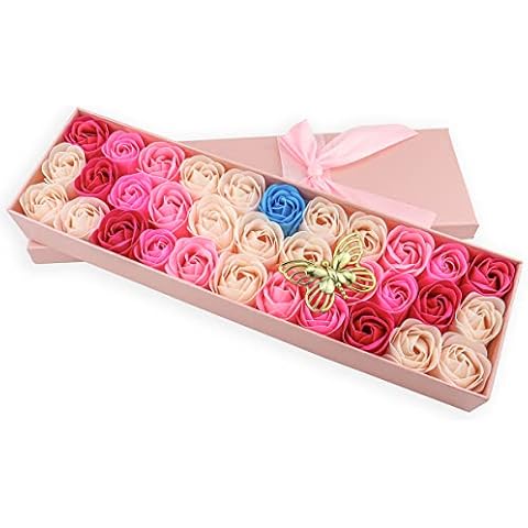 JIALEEY 33 PCS Floral Scented Bath Soap Rose Flower Petals Cover