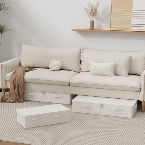 ENUMAIL Unterbett Aufbewahrungskörbe mit Deckel,60x30x15cm,Beige,2 Stück – Ansicht 4