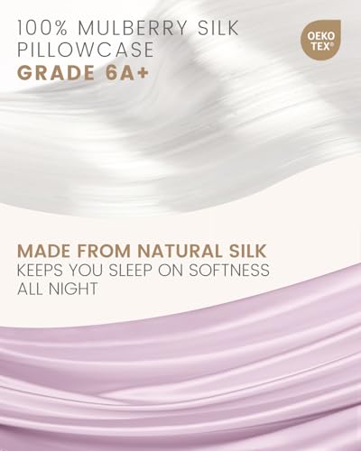 THXSILK 100% Mulberry Silk Pillowcase for Hair and Skin, Grade 6A+ Mulberry Silk Pillow Case, Natural Silk Pillow Case Cover with Zipper, 1pc(California King Size 20"x40", Light Purple)