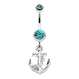 Covet Jewelry Classic Anchor Dangle Belly Button Ring (14 GA, Length: 10mm, Teal)