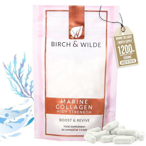 Marine Collagen 1200mg – Hydrolysed Collagen Peptides for Skin, Hair, Nails, Bones & Joints – Glow Support for Women & Men – Halal & Kosher, UK Made – 60 Capsules (1 Month Supply)